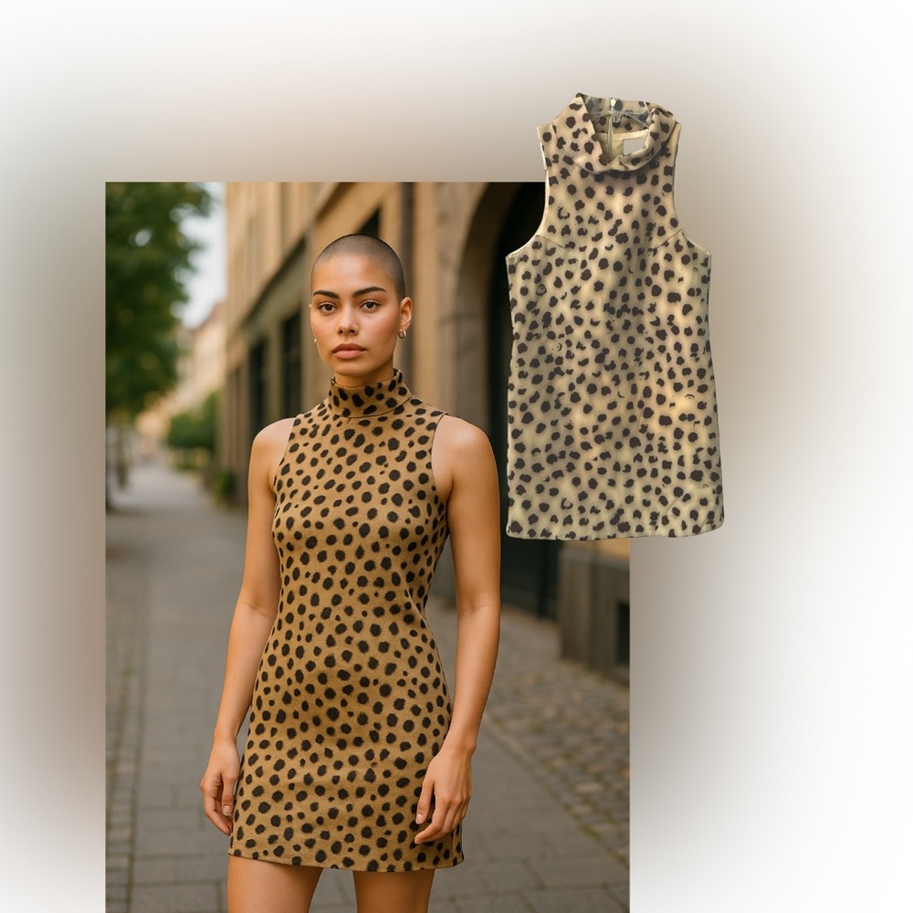 MEO‎ Collective Cream Brown Sleeveless Shift Minidress XS Women Coquette Retro